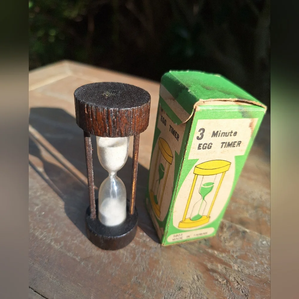 Vintage Egg Timer Wooden Hourglass MCM 1950s with original box 3 Minute Mini